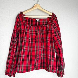 J.Crew Red Plaid Square Neck Blouse XL Re-Imagined Collection